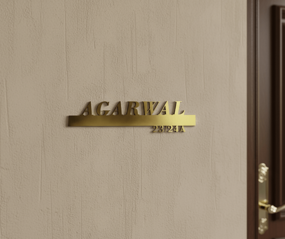 Lagom 2 – Minimal Name Plate in Gold Matte Steel