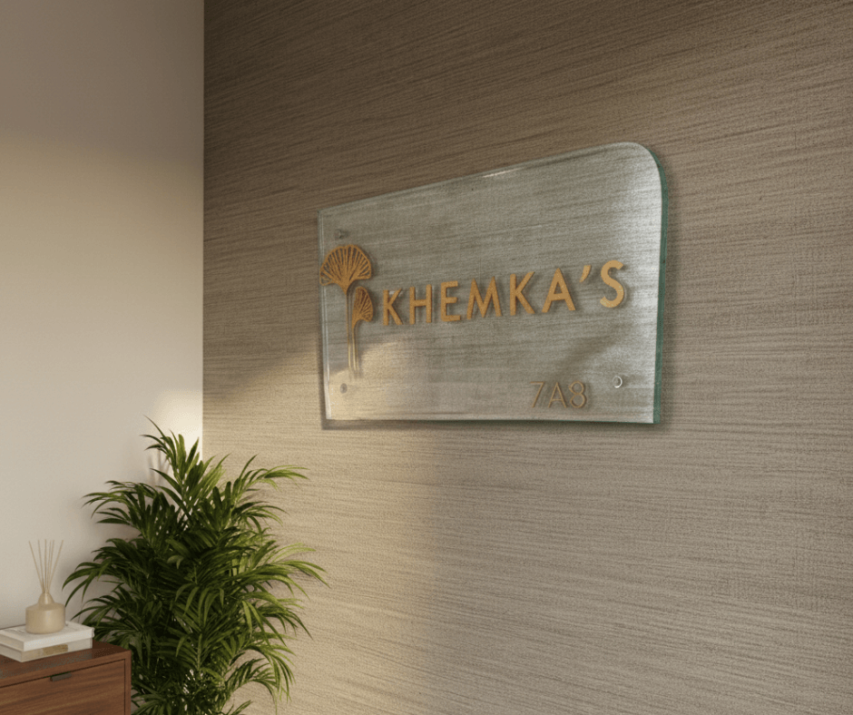 Virya – Glass Name Plate with Gold Steel Letters and Swarovski Accents