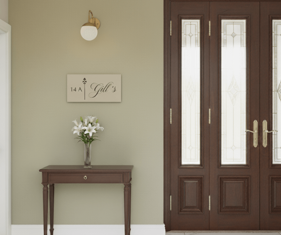 Caim 2 – Laser-Cut Name Plate with Golden Motif on Cream Steel Base