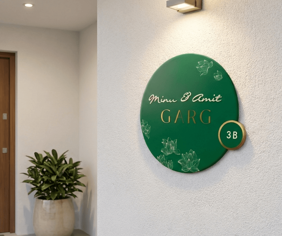 Advitiya – Circular Hand-Painted Wooden Name Plate with Steel & Acrylic Letters