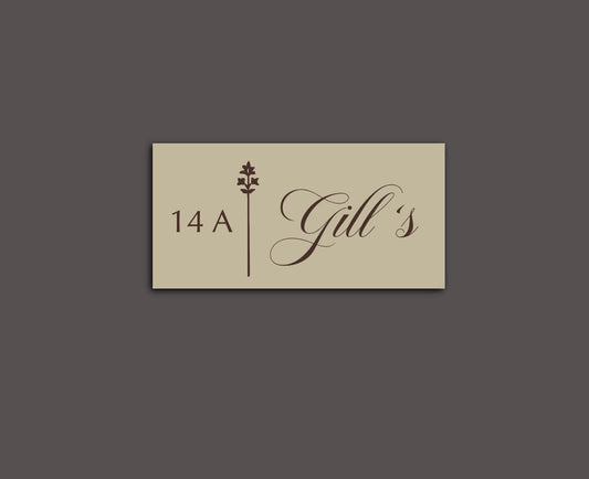 Caim 2 – Laser-Cut Name Plate with Golden Motif on Cream Steel Base