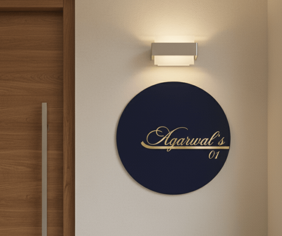 Meraki – Round Wooden Designer Nameplate